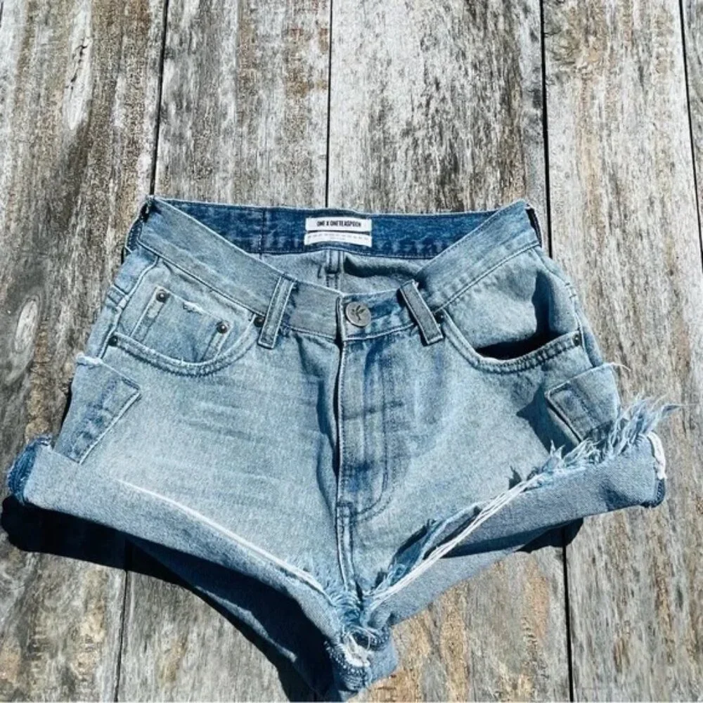 ONE by One Teaspoon X^x Shorts HIGH WAIST BONITA HIGH WAISTED SLIM FIT RAW Hem